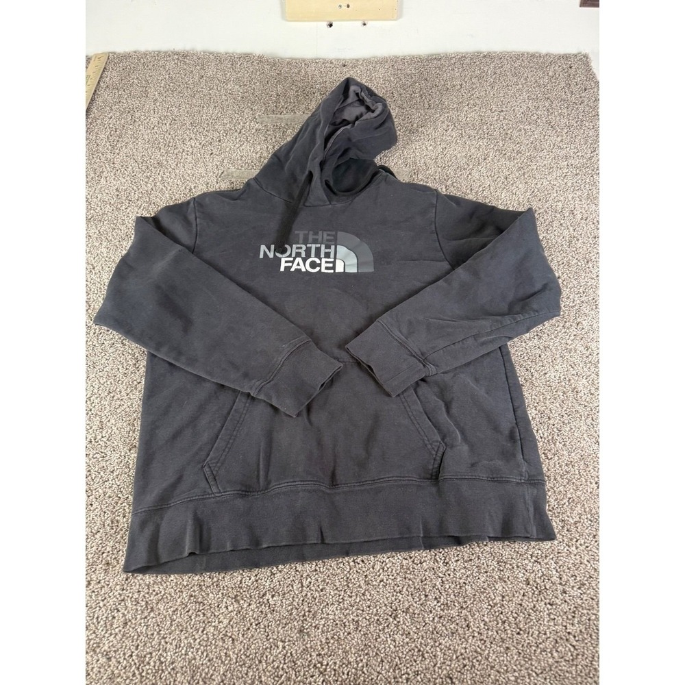 The North Face Mens Hoodie Black Silver Logo Pullover Sweatshirt Size Large
